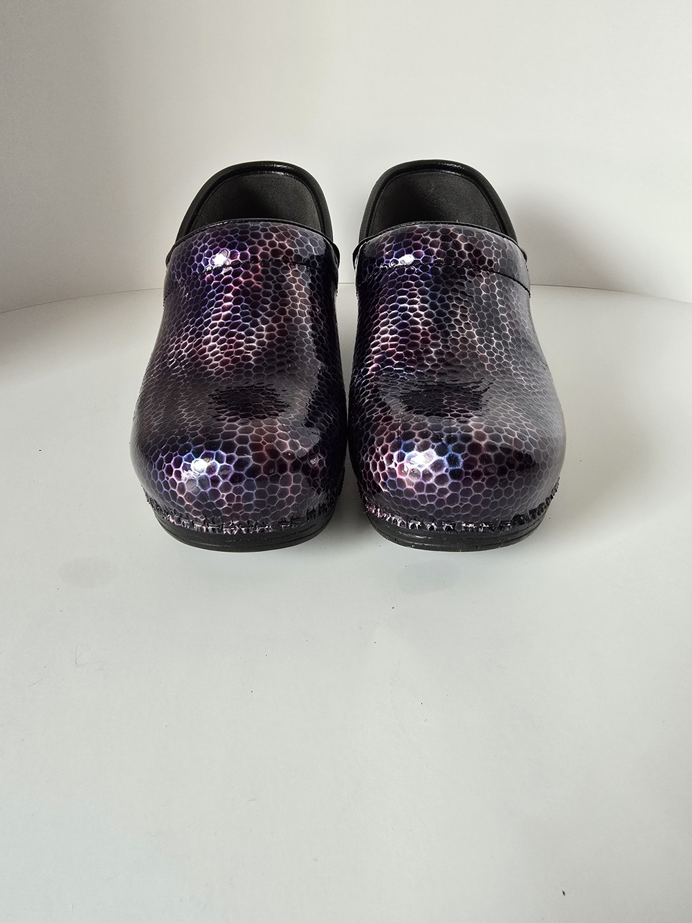 Dansko Purple Multi Snake-Print Patent Clogs